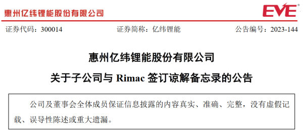 线下配资 湖北亿纬动力有限公司与 Rimac 签订谅解备忘录